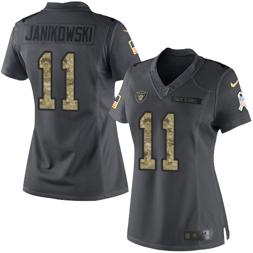 Nike Raiders #11 Sebastian Janikowski Black Women's Stitched NFL Limited 2016 Salute to Service Jersey